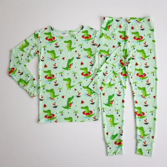 preorder BLP0172 Green Cartoon Fish Long Sleeves Boys Pajamas Set