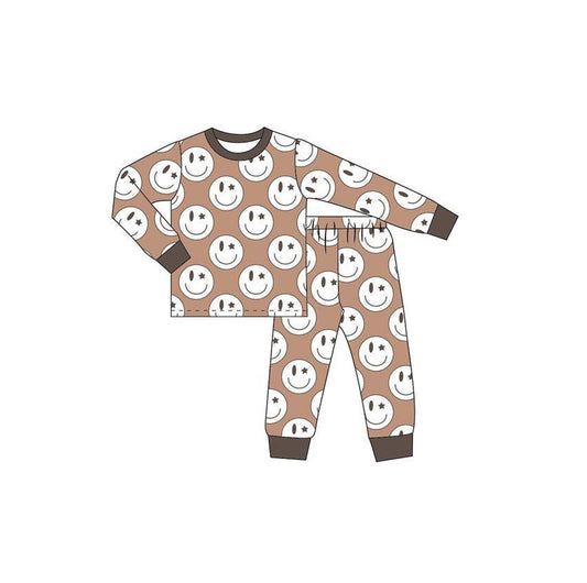 (pre order) BLP0177 Smile Brown Long Sleeves Boys Kids Pajamas