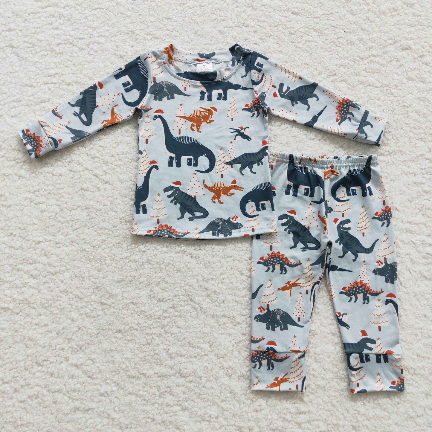 BLP0193 Christmas Green Dinosaur Long Sleeves Boys Pajamas