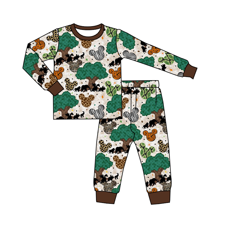 preorder BLP0232 Tree Cartoon Green Long Sleeve Pants Boys Pajamas