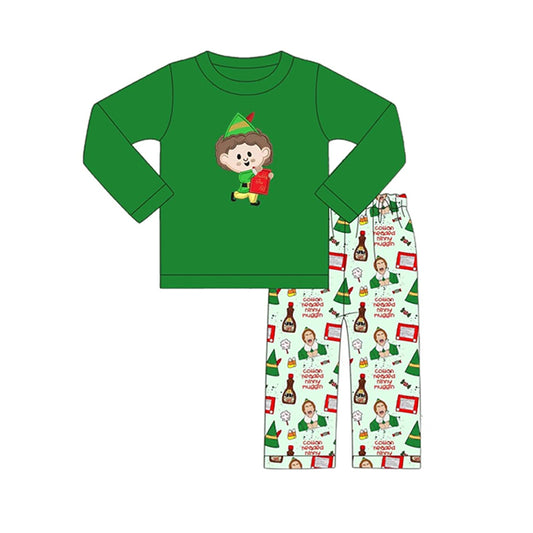 preorder BLP0252 Christmas Cartoon Green Long Sleeve Pants Kids Clothes