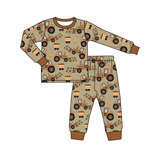 preorder BLP0254 New Design Construction Trick Brown Long Sleeve Pants Boys Pajamas Kids Clothes