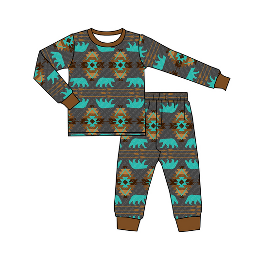 preorder BLP0262 Aztec green & grey long sleeve pants boys set kids clothes