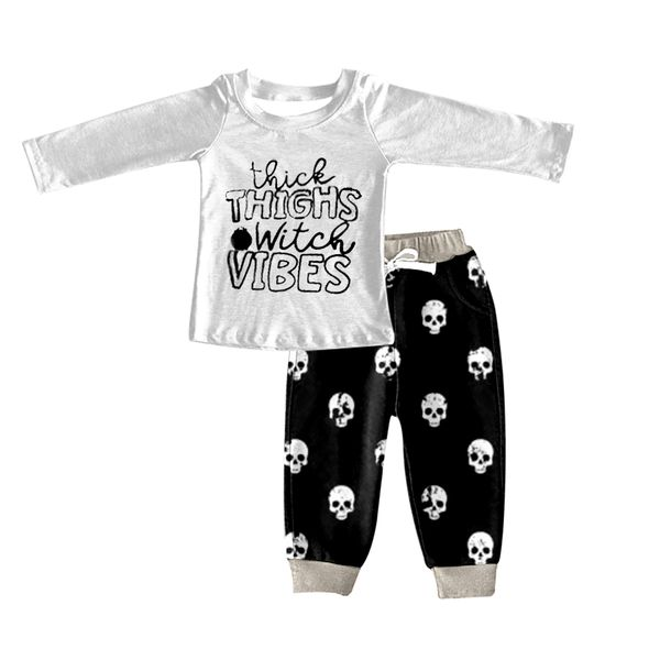 preorder BLP0263 Halloween thighs skull long sleeve pants boys set kids clothes