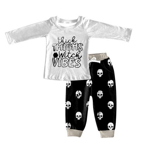 preorder BLP0263 Halloween thighs skull long sleeve pants boys set kids clothes