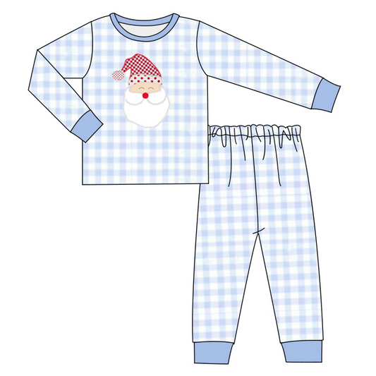 preorder BLP0274 Christmas Santa Claus blue striped long sleeve pants boys pajamas