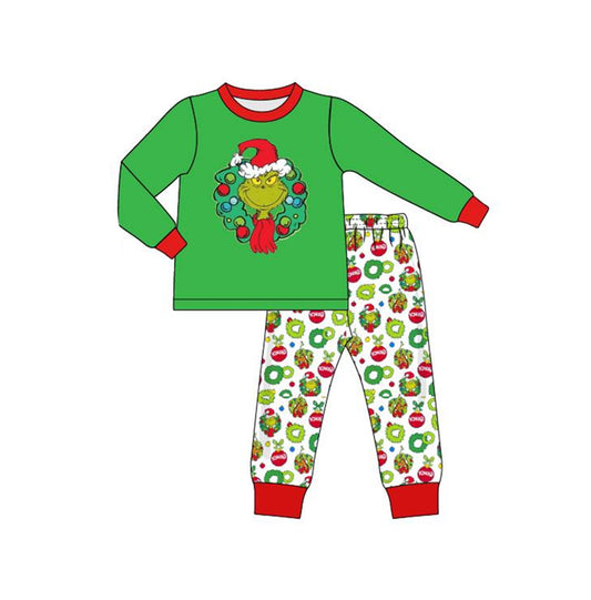 preorder BLP0288 Christmas green face long sleeve pants boys pajamas