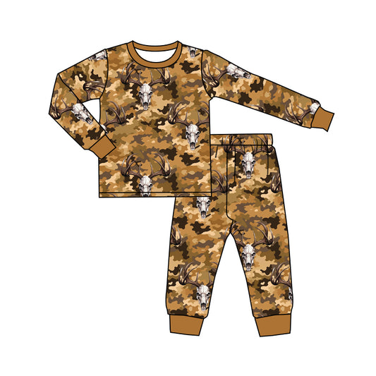 preorder BLP0299 Western cow camo brown long sleeve pants boys pajamas