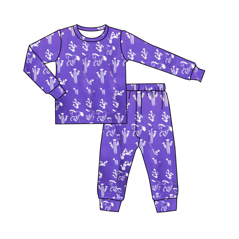 preorder BLP0304 Western hourse cactus purple long sleeve pants boys pajamas