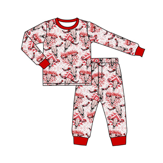 preorder BLP0330  Howdy Christmas cow red long sleeve pants kids pajamas