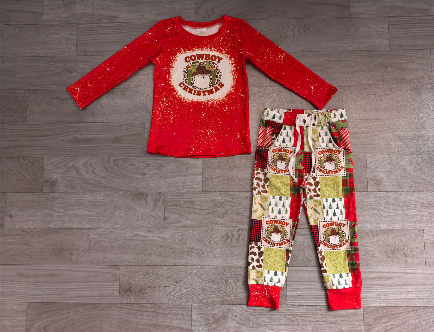 preorder Sampels BLP0375 Cowboy Christmas Santa Claus red long sleeve boys set
