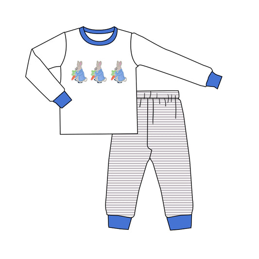 preorder BLP0387 Easter rabbit carrot blue long sleeve striped pants boys pajamas