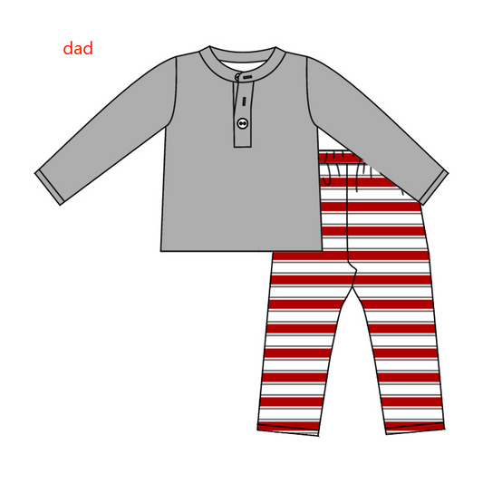 preorder BLP0392 Dad grey long sleeve red striped pants adult pajamas