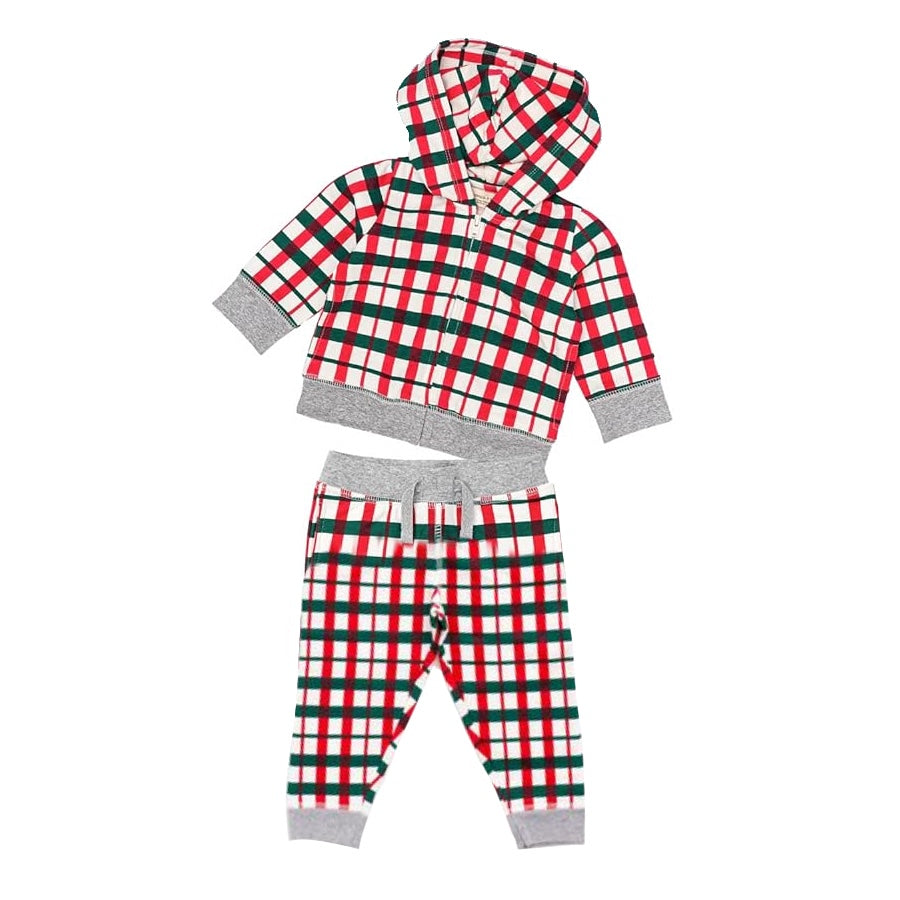 preorder BLP0397 Christmas red & green checkered hoodie boys set