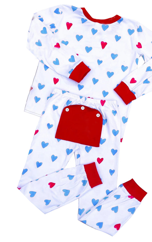 preorder BLP0429 Valentine's Day blue heart long sleeve pants boys pajamas