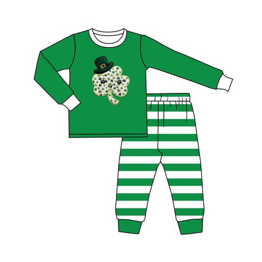 preorder BLP0439 Saint Patrick green long sleeve striped pants boys pajamas
