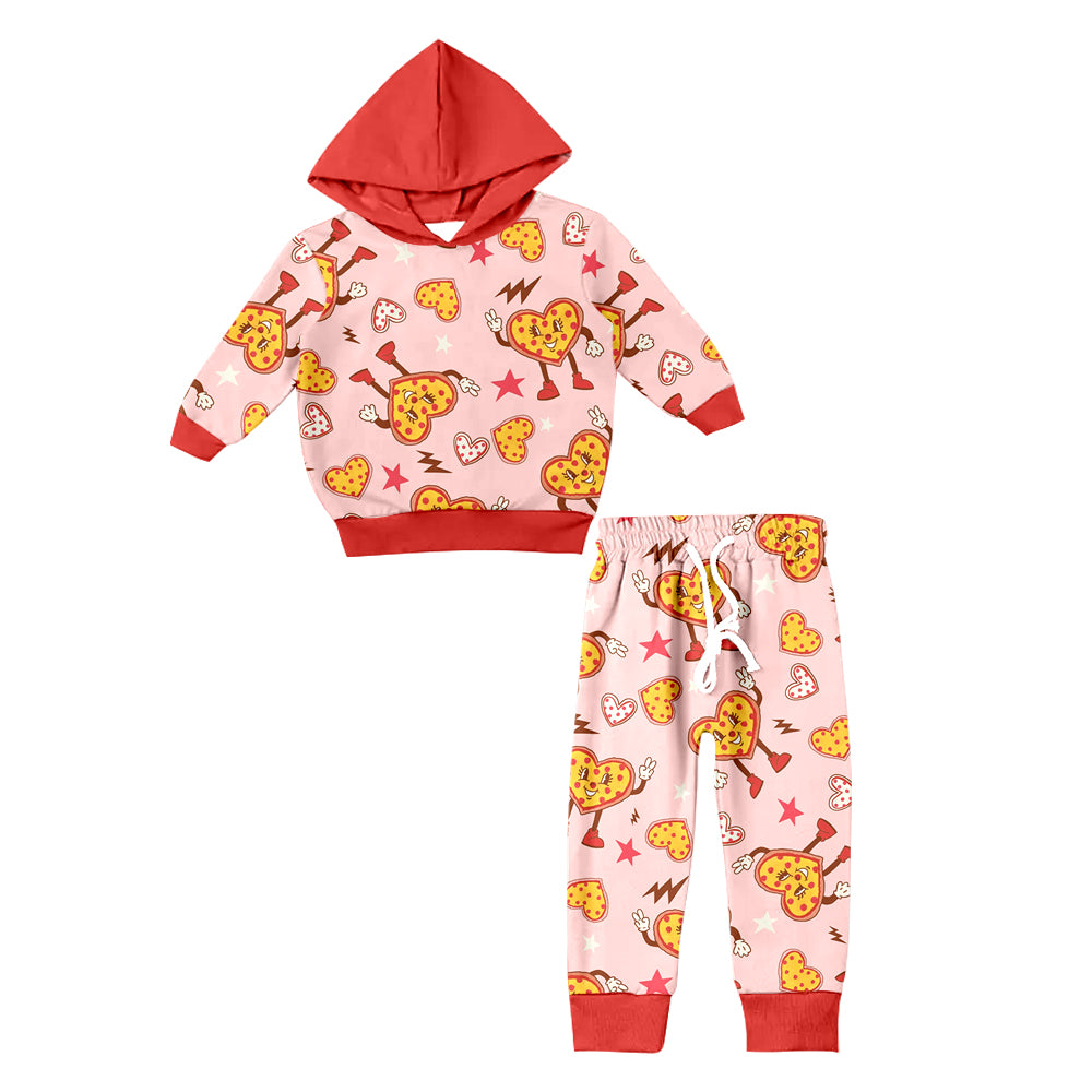 preorder BLP0448 Valentine's Day Heart Pizza Pink Long Sleeve Hoodie Girls Set