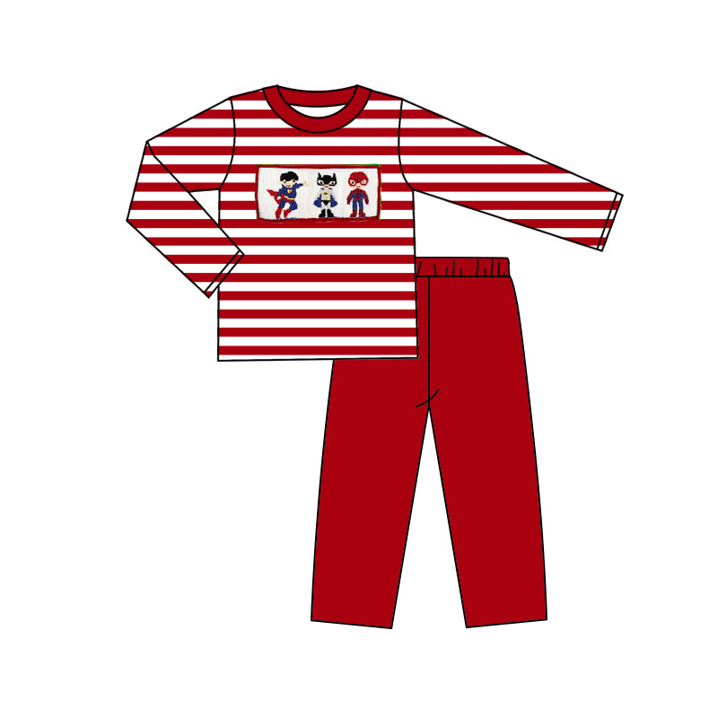 preorder BLP0467 cartoon super hero red striped long sleeve red pants boys set