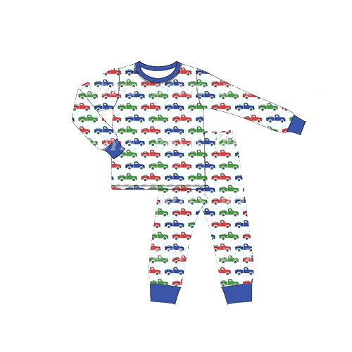 preorder BLP0471 blue green red truck long sleeve pants boys pajamas