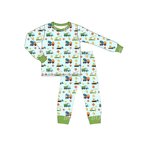 preorder BLP0472 construction truck green long sleeve pants boys pajamas