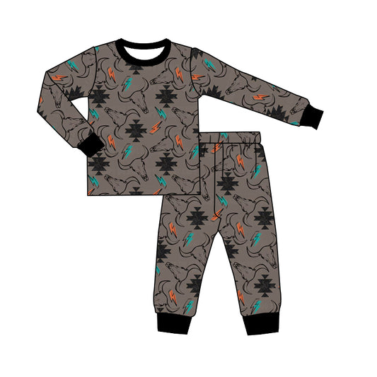 preorder BLP0481 Western Aztec cow long sleeve pants boys pajamas