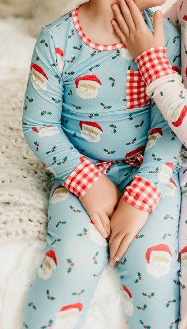 preorder BLP0488 Christmas Santa blue long sleeve pants boys pajamas