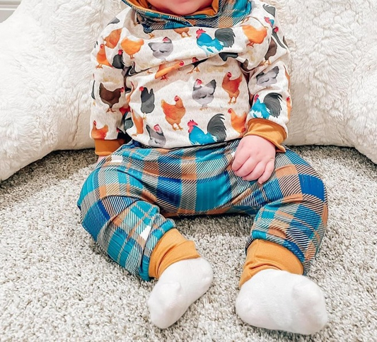 preorder BLP0497 colorful chick long sleeve blue checkered pants boys set