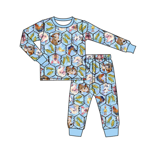 preorder BLP0501 farm chick cow blue long sleeve pants boys pajamas