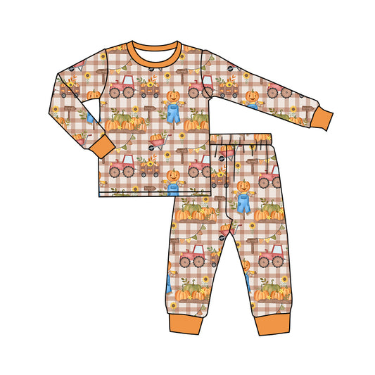 preorder BLP0502 farm Autumn full pumpkin checkered long sleeve pants boys pajamas