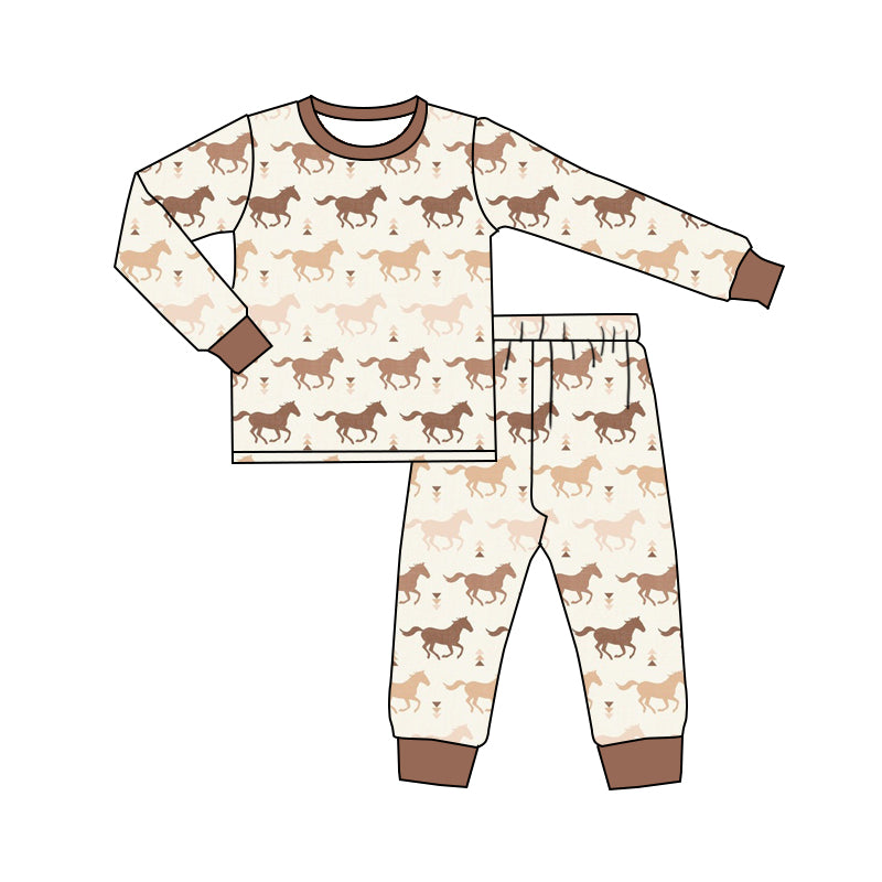 preorder BLP0508 Western horse brown long sleeve pants boys pajamas