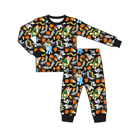 preorder BLP0514 Christmas candy corn spooky cartoon dog black long sleeve pants boys pajamas