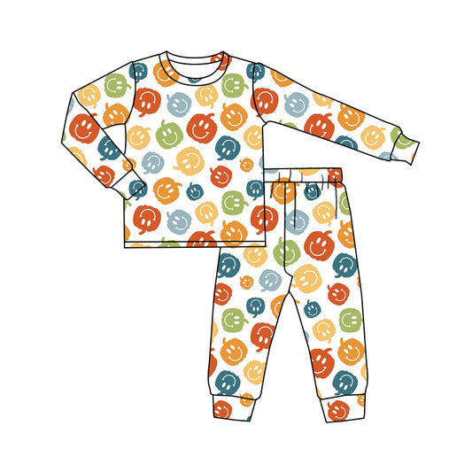 preorder BLP0518 Halloween colorful smile pumpkin long sleeve pants boys pajamas