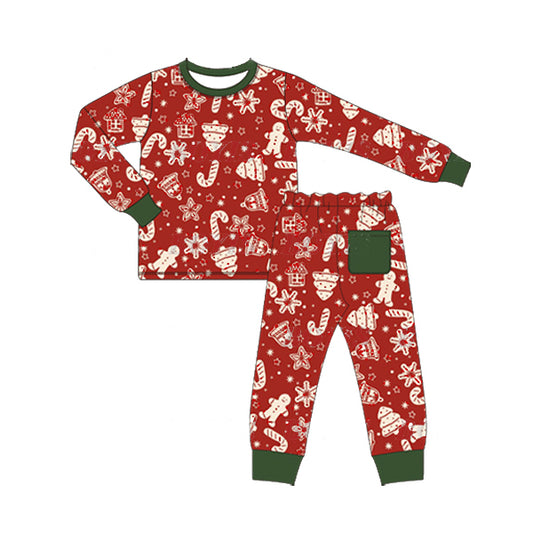 preorder BLP0522 Christmas cane candy tree red long sleeve pants boys pajamas