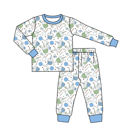 Preorder BLP0560 happy birthday cake balloon blue long sleeve pants boys pajamas
