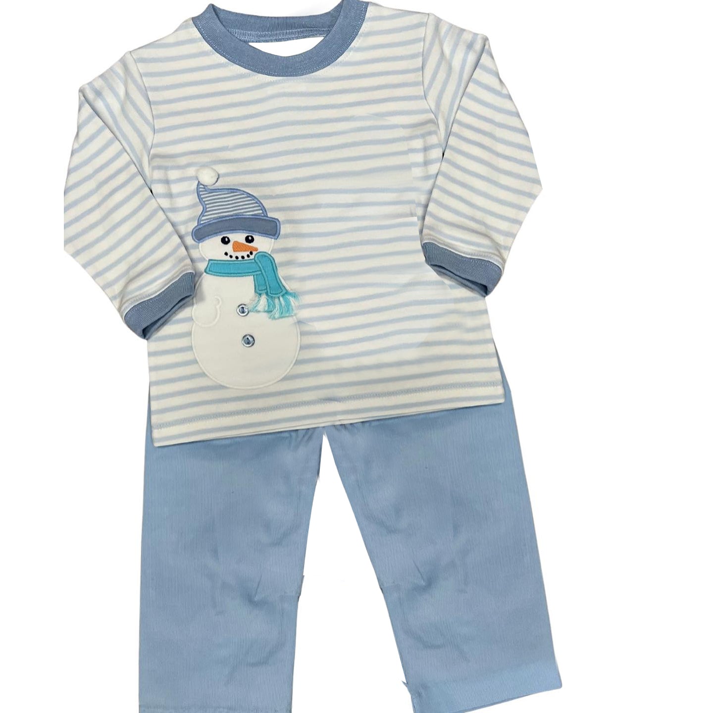 Preorder BLP0563 Christmas snowman blue striped long sleeve blue pants boys set