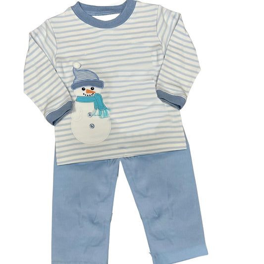 Preorder BLP0563 Christmas snowman blue striped long sleeve blue pants boys set