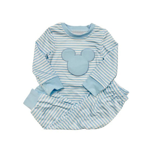preorder BLP0575 cartoon M blue striped long sleeve pants boys pajamas