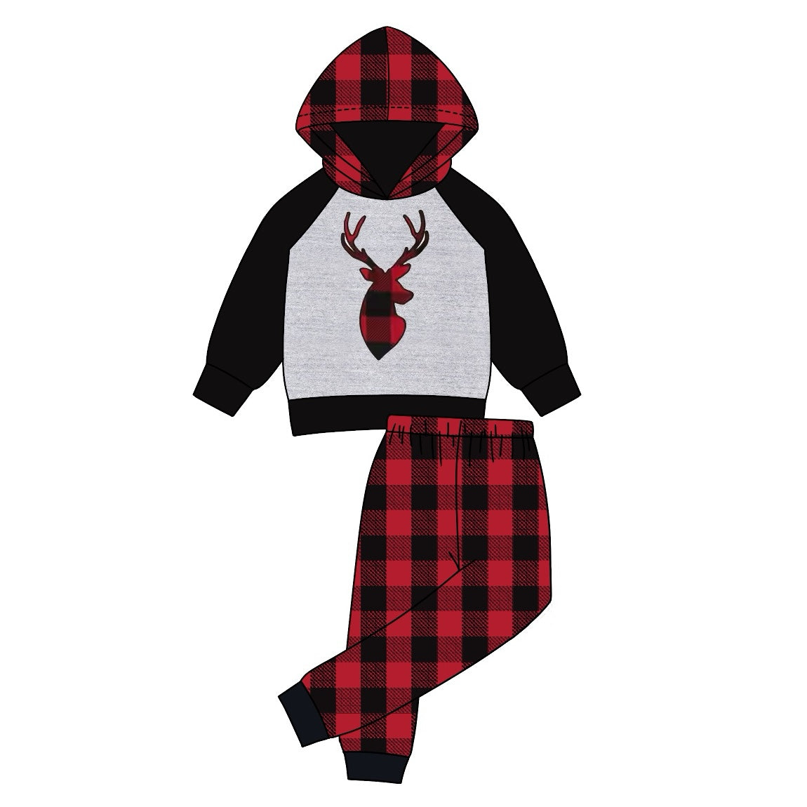 preorder BLP0579 Christmas deer long sleeve hoodie red checkered pants boys set