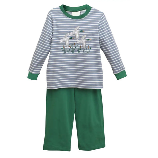 preorder BLP0591 mallard grey striped long sleeve green pants boys set