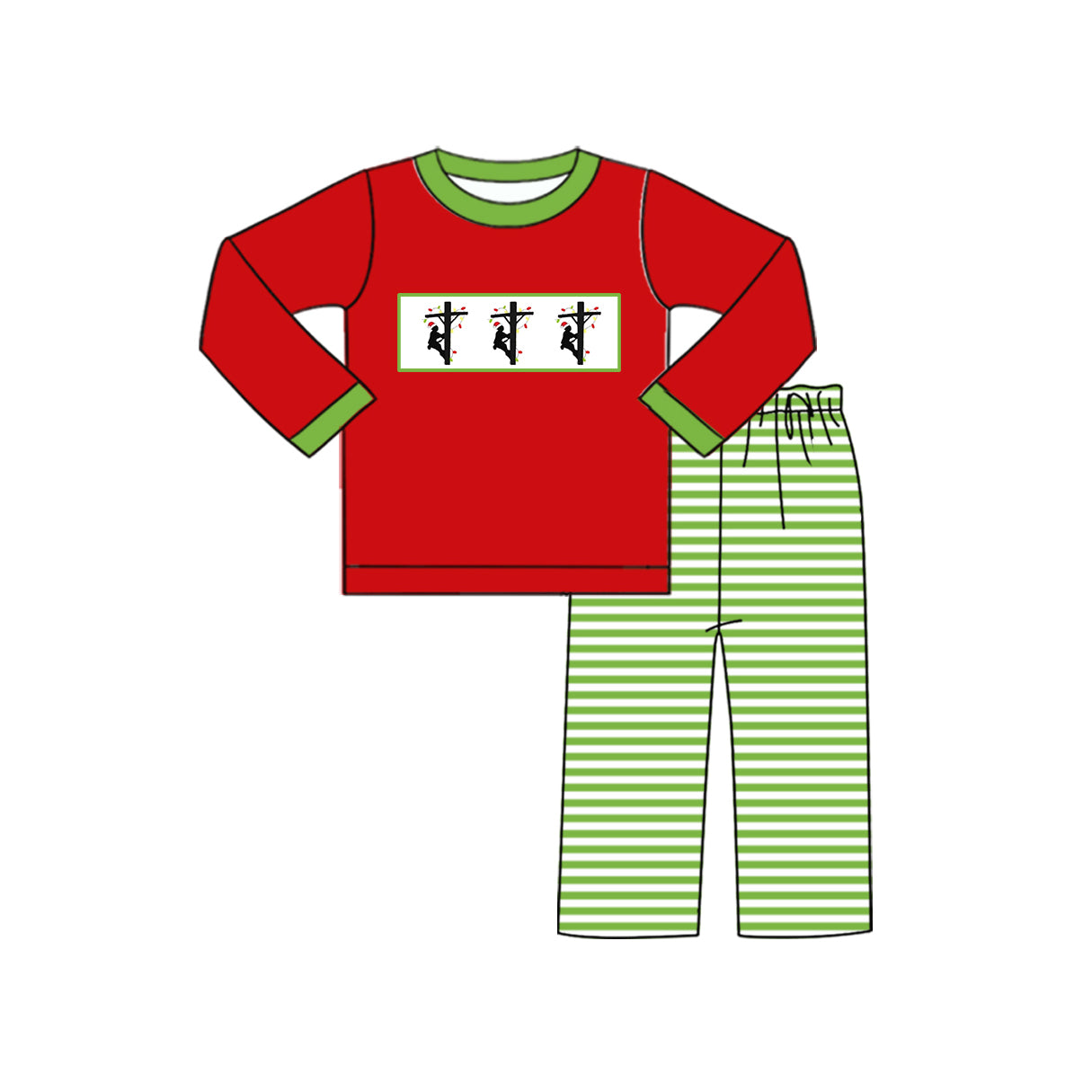 preorder BLP0597 lineman red long sleeve green striped pants boys set