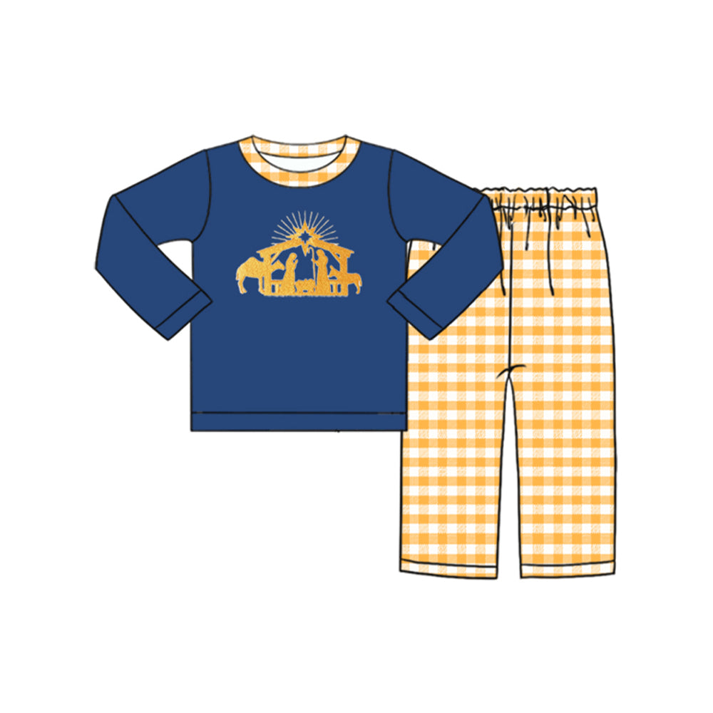 preorder BLP0601 The Nativity Story navy blue yellow checkered pants boys set