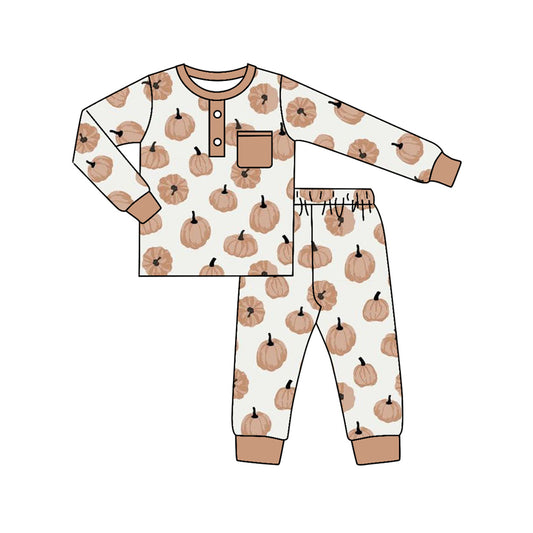preorder BLP0609 Autumn pumpkin brown long sleeve pants boys pajamas