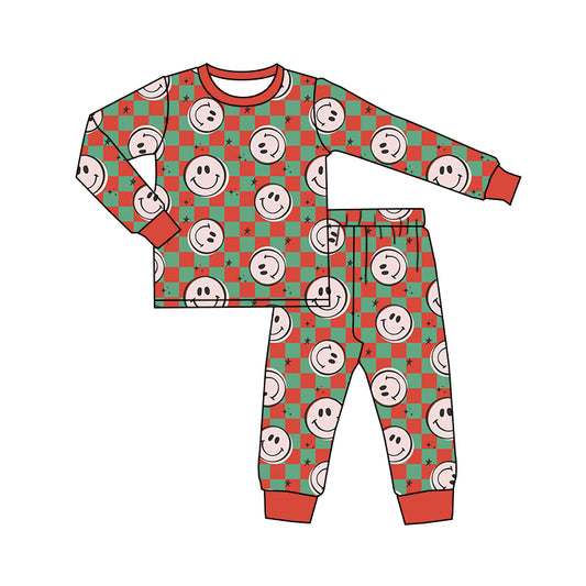 preorder BLP0613 Christmas red green checkered smile long sleeve pants boys pajamas