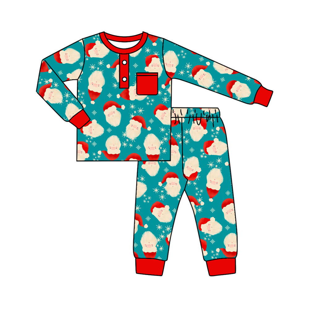 preorder BLP0621 Christmas Santa blue long sleeve pants boys pajamas
