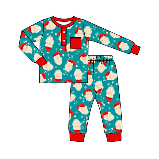 preorder BLP0621 Christmas Santa blue long sleeve pants boys pajamas