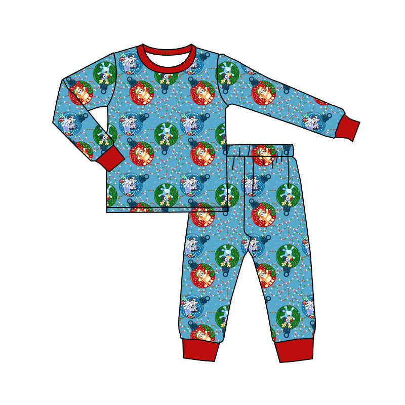 preorder BLP0638 Christmas blue dog blue long sleeve pants boys pajamas