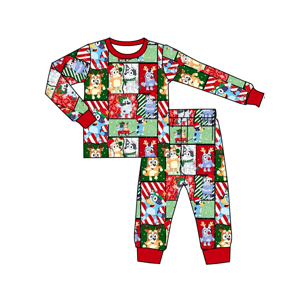 preorder BLP0642 Christmas blue dog red long sleeve pants boys pajamas