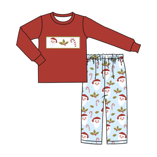 preorder BLP0643 Christmas Holly Berry Santa cane candy red long sleeve pants boys set