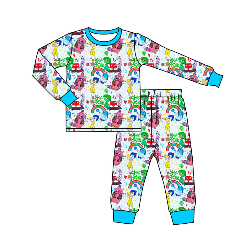 preorder BLP0657 cartoon baby rainbow blue long sleeve pants boys pajamas