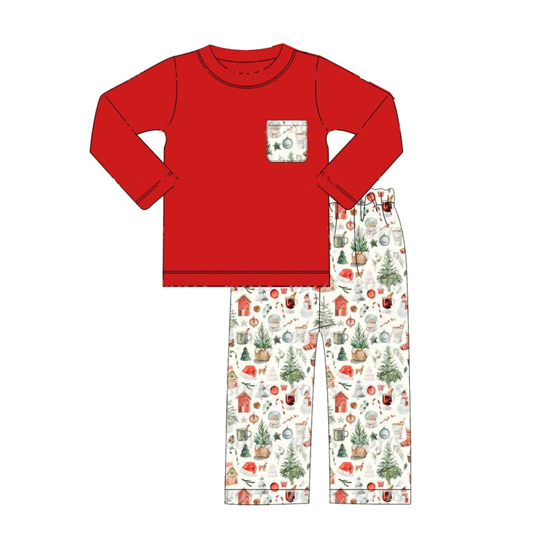 preorder BLP0660 Christmas farm tree pocket long sleeve pants boys set